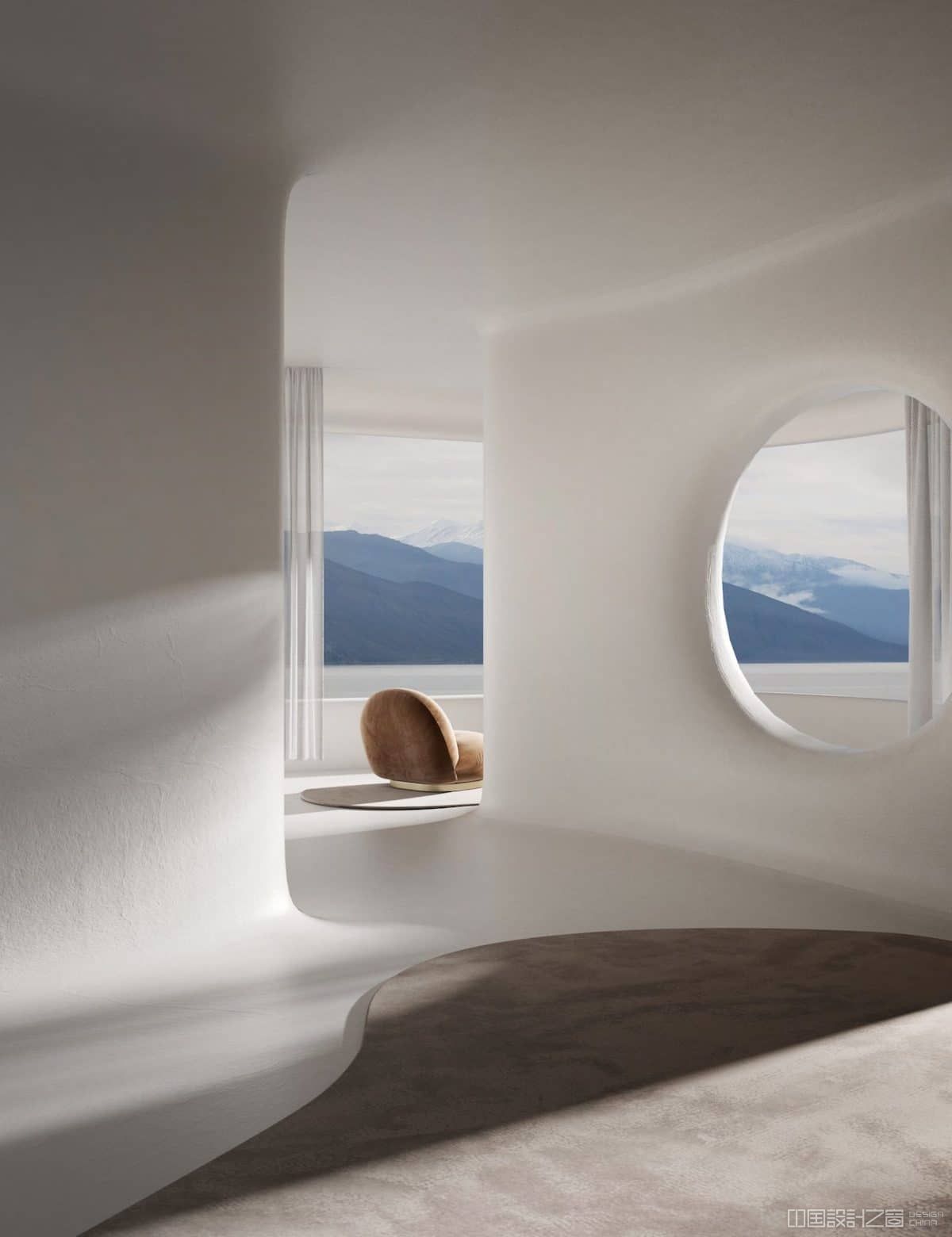 Chair Overlooking View in Interior Rendering by Sébastien Baert