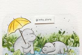 一组可可爱爱的水彩小动物插画设计