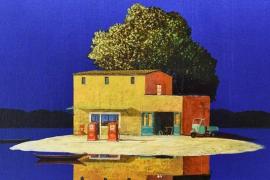 水中央的小房子-画家 Alessandro Tofanelli 绘画作品